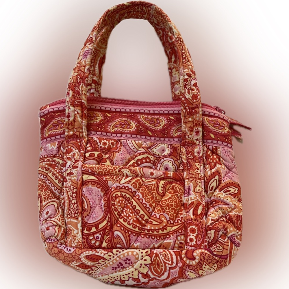 Vera Bradley Retired Quilted Mini Bag Pink Orange Yellow EUC Y2K